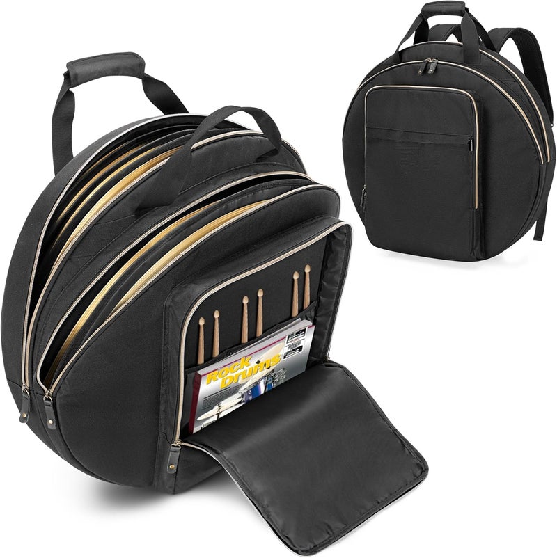 Damero 22" Cymbal Bag, Double Layer Cymbal Case with 6mm Padded Divider, Handles and Backpack Straps for Drum Cymbals and Accessories - Image 1